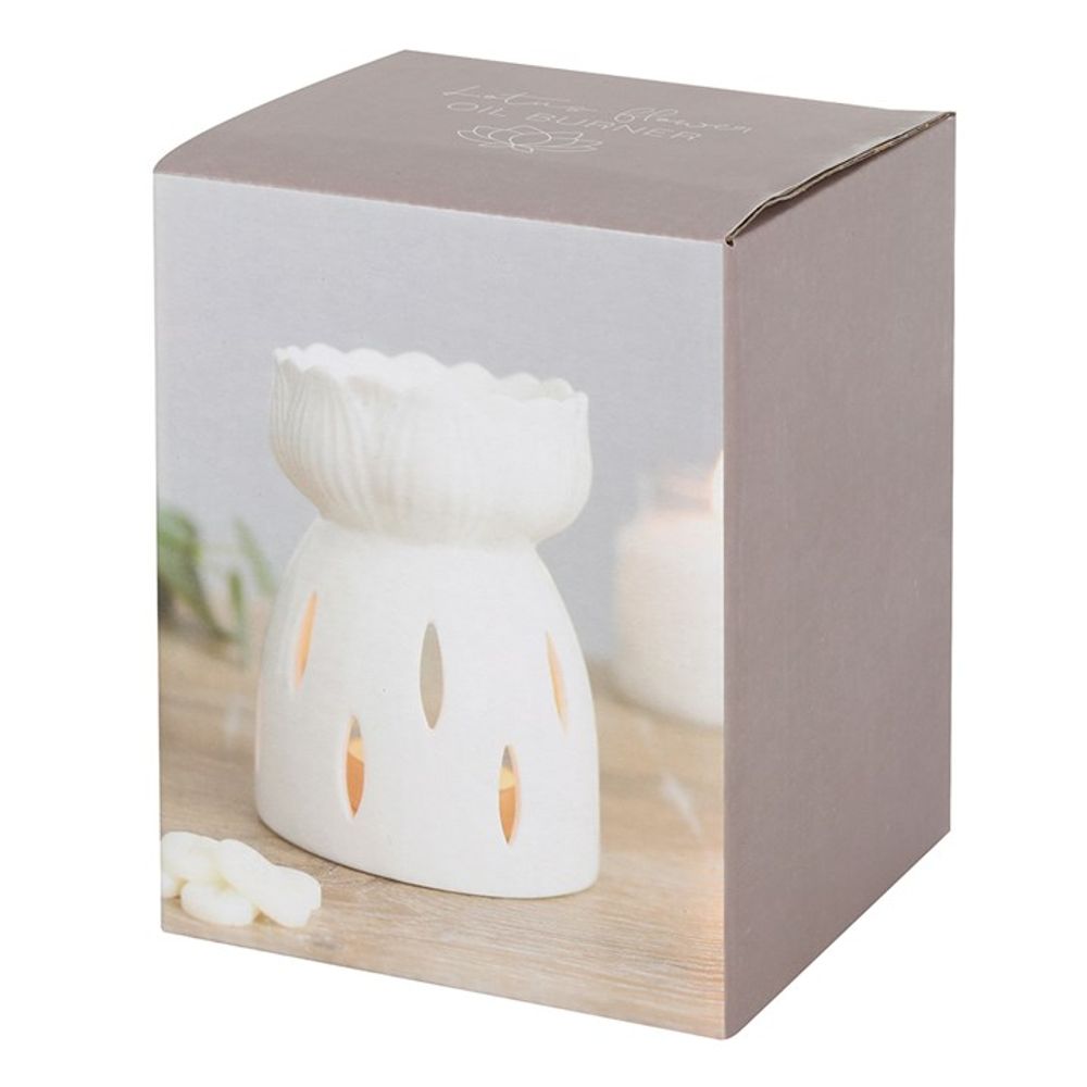 White Gloss Lotus Flower Oil Burner - ScentiMelti  White Gloss Lotus Flower Oil Burner