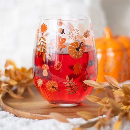 Autumn Leaves and Pumpkins Stemless Glass - ScentiMelti  Autumn Leaves and Pumpkins Stemless Glass