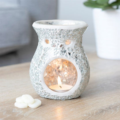 Small Silver Crackle Glass Oil Burner - ScentiMelti  Small Silver Crackle Glass Oil Burner