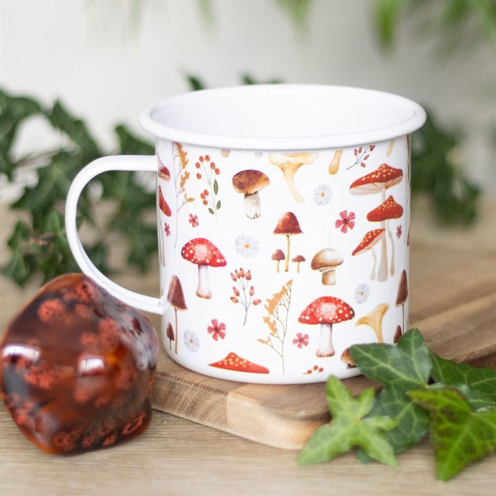 All Over Mushroom Print Enamel Mug - ScentiMelti  All Over Mushroom Print Enamel Mug