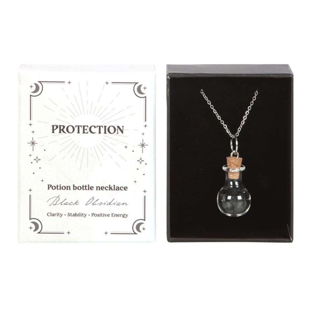 Protection Black Obsidian Crystal Chip Potion Bottle Necklace - ScentiMelti Home Fragrance, Beauty & Gifts UK