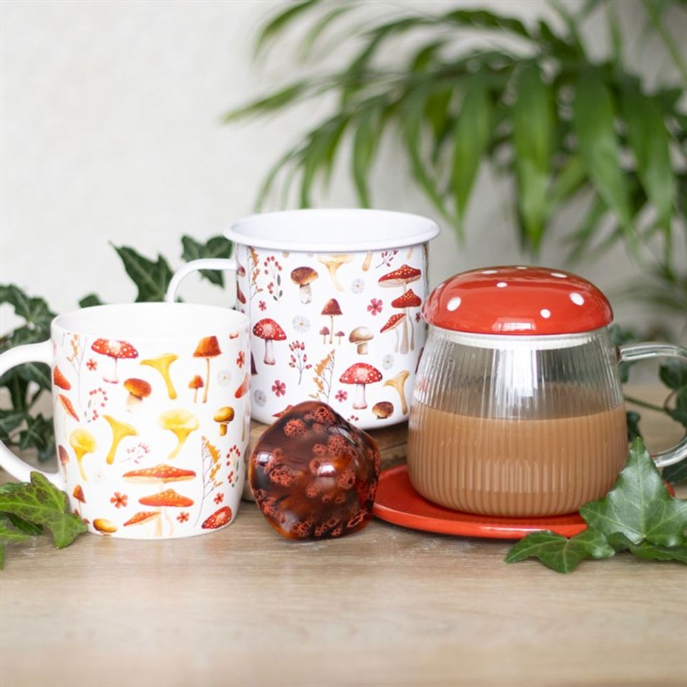 All Over Mushroom Print Enamel Mug - ScentiMelti  All Over Mushroom Print Enamel Mug