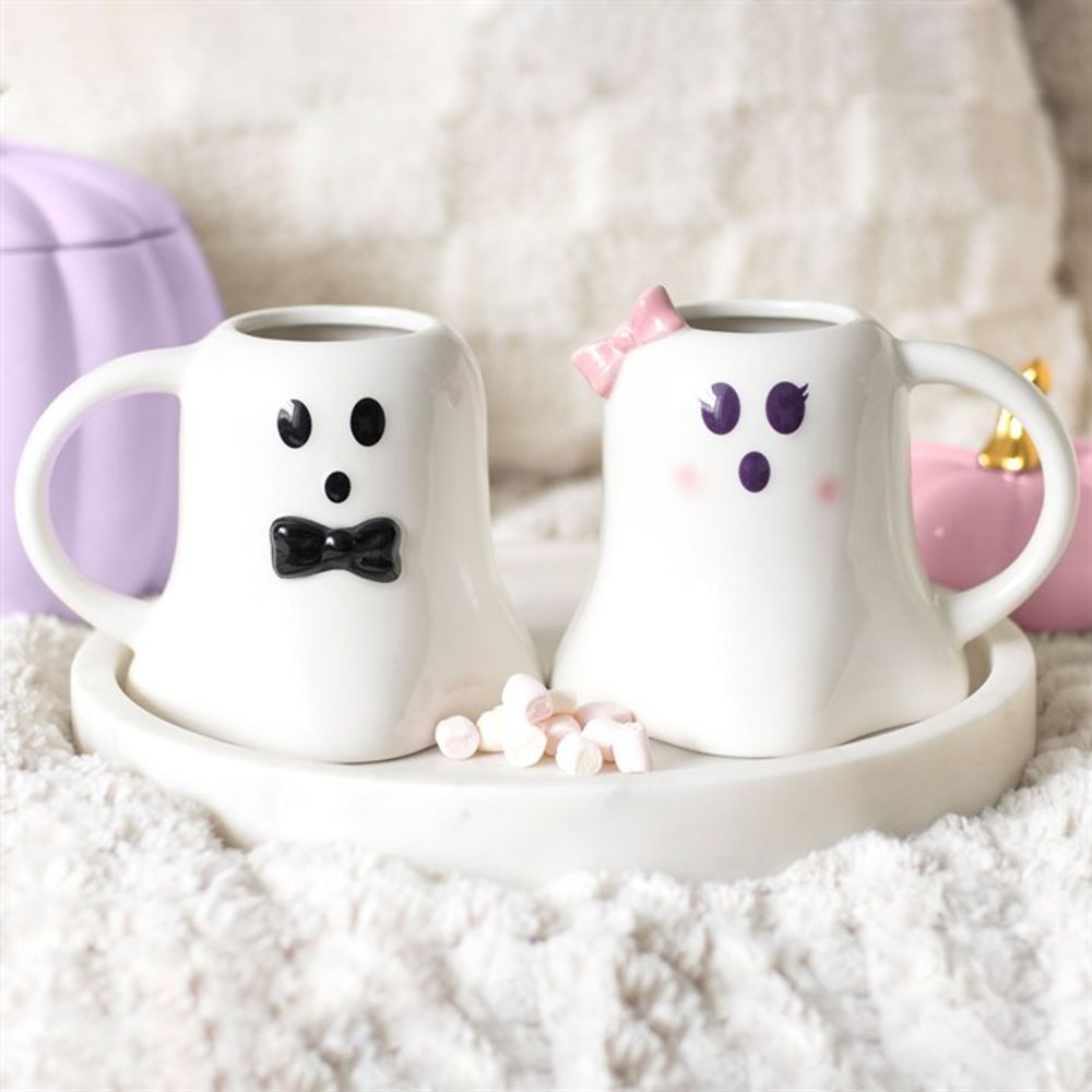 Mr and Mrs Boo Ghost Shaped Mug Set - ScentiMelti  Mr and Mrs Boo Ghost Shaped Mug Set