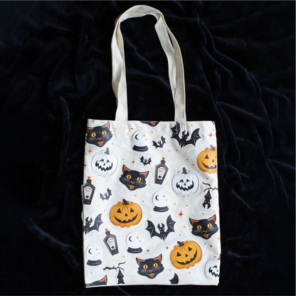 Spooky Cat and Pumpkin Print Polycotton Tote Bag - ScentiMelti  Spooky Cat and Pumpkin Print Polycotton Tote Bag