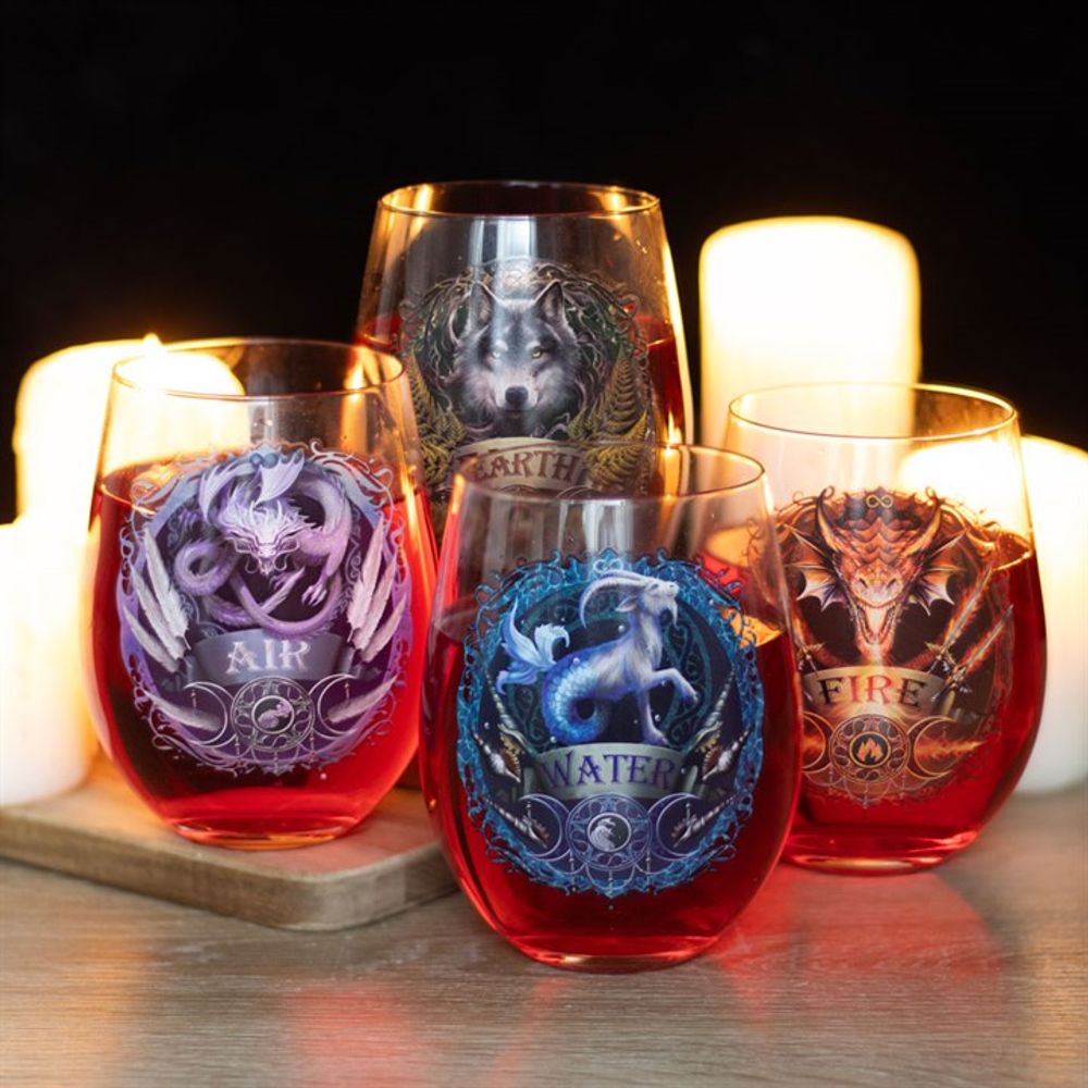 Set of 4 Elemental Stemless Wine Glasses by Anne Stokes - ScentiMelti  Set of 4 Elemental Stemless Wine Glasses by Anne Stokes