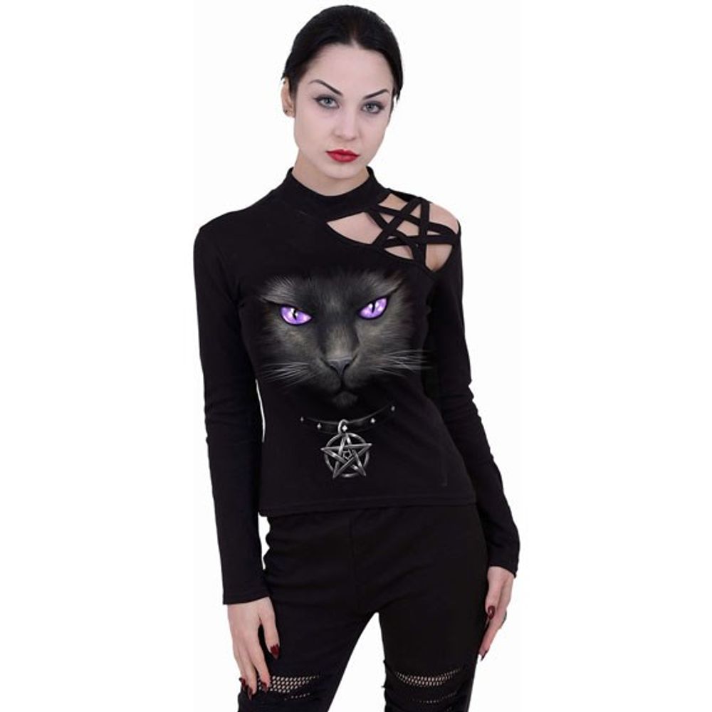 Women's Black Cat Pentagram Longsleeve Top by Spiral Direct L - ScentiMelti Home Fragrance, Beauty & Gifts UK