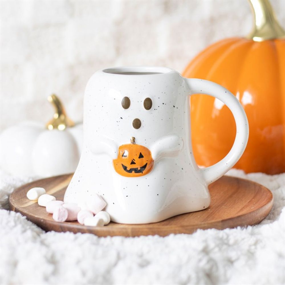 Ghost Shaped Mug with Pumpkin - ScentiMelti  Ghost Shaped Mug with Pumpkin