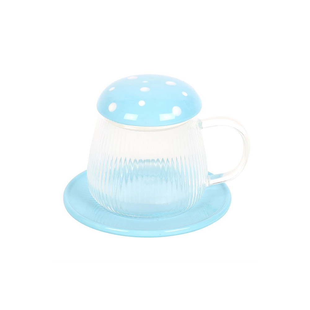 Blue Glass Mushroom Mug and Saucer - ScentiMelti Home Fragrance, Beauty & Gifts UK