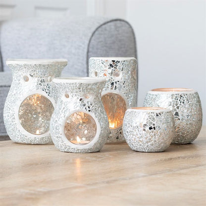 Small Silver Crackle Glass Oil Burner - ScentiMelti  Small Silver Crackle Glass Oil Burner