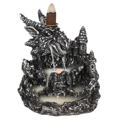 Silver Dragon Backflow Incense Burner With Light - ScentiMelti  Silver Dragon Backflow Incense Burner With Light