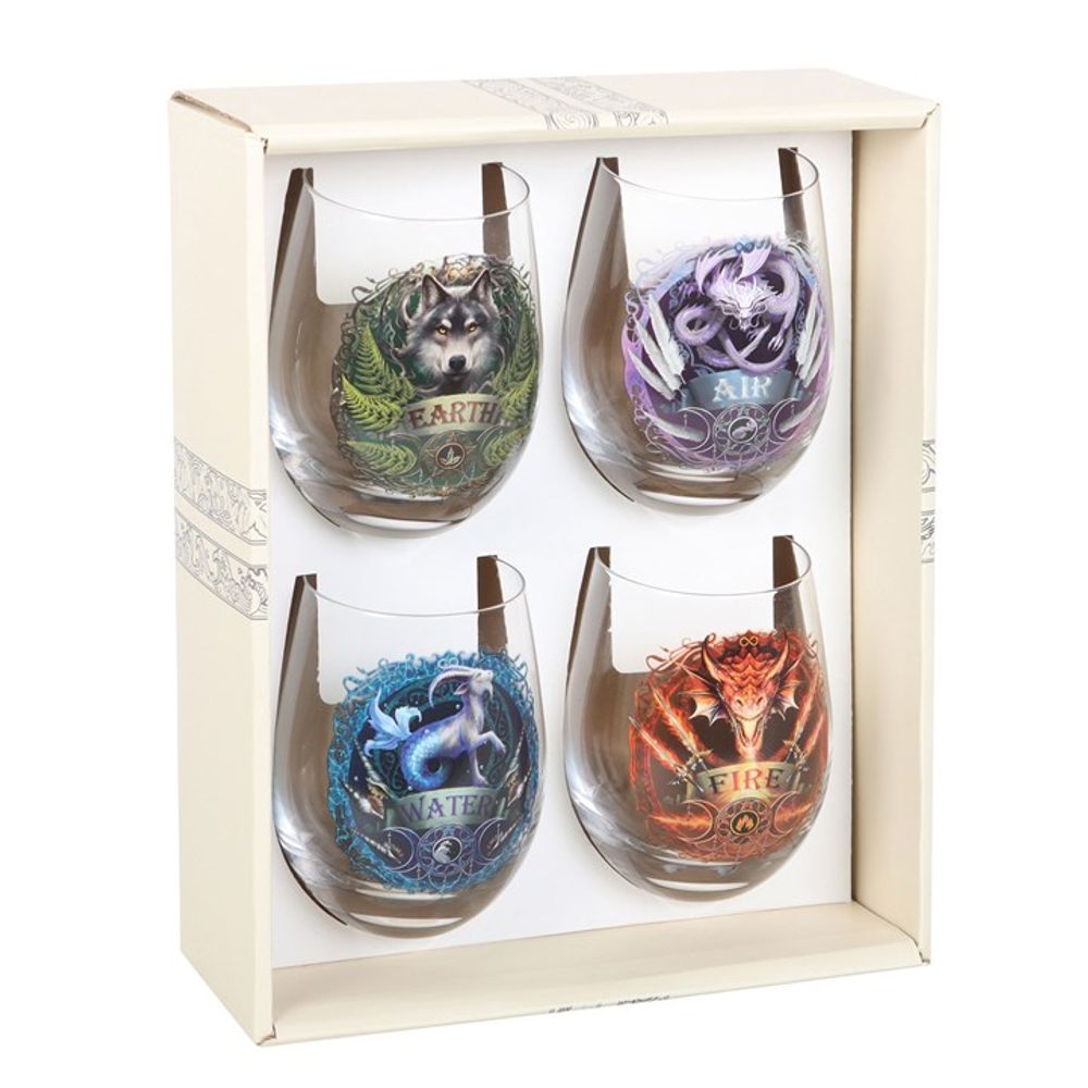 Set of 4 Elemental Stemless Wine Glasses by Anne Stokes - ScentiMelti  Set of 4 Elemental Stemless Wine Glasses by Anne Stokes