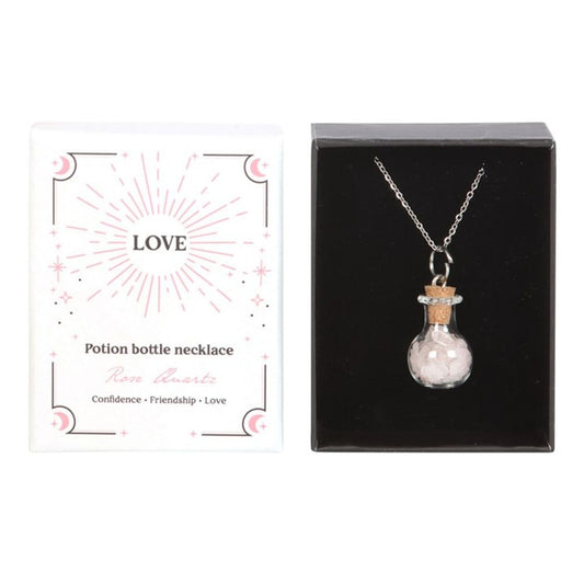 Love Rose Quartz Crystal Chip Potion Bottle Necklace - ScentiMelti Home Fragrance, Beauty & Gifts UK