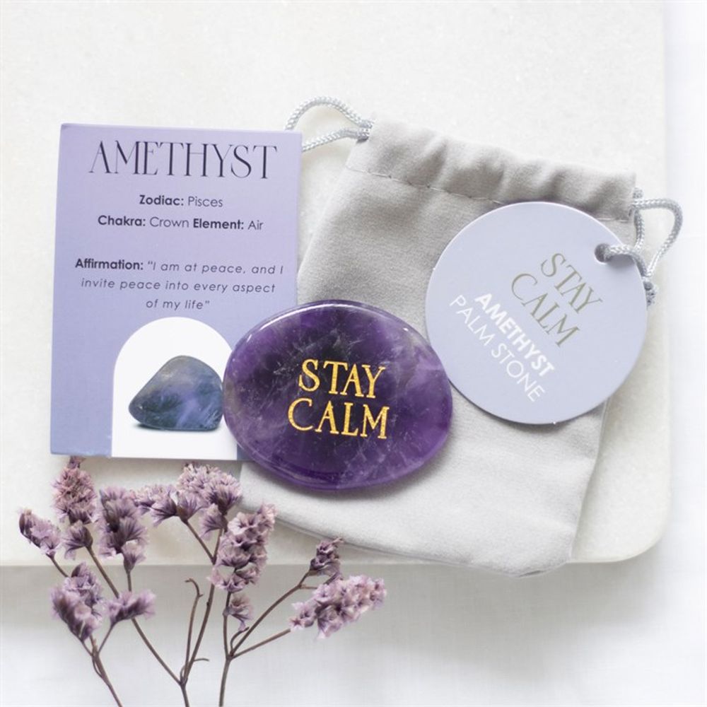 Stay Calm Amethyst Crystal Palm Stone - ScentiMelti  Stay Calm Amethyst Crystal Palm Stone