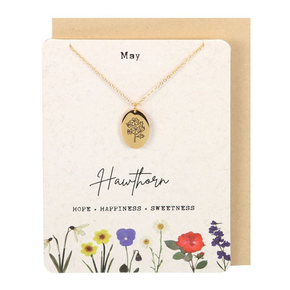 May Hawthorn Birth Flower Necklace Card - ScentiMelti  May Hawthorn Birth Flower Necklace Card