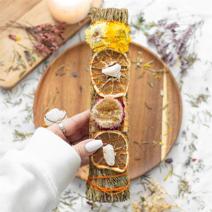 9in Ritual Wand Smudge Stick with Rosemary, Palo Santo and Quartz - ScentiMelti  9in Ritual Wand Smudge Stick with Rosemary, Palo Santo and Quartz