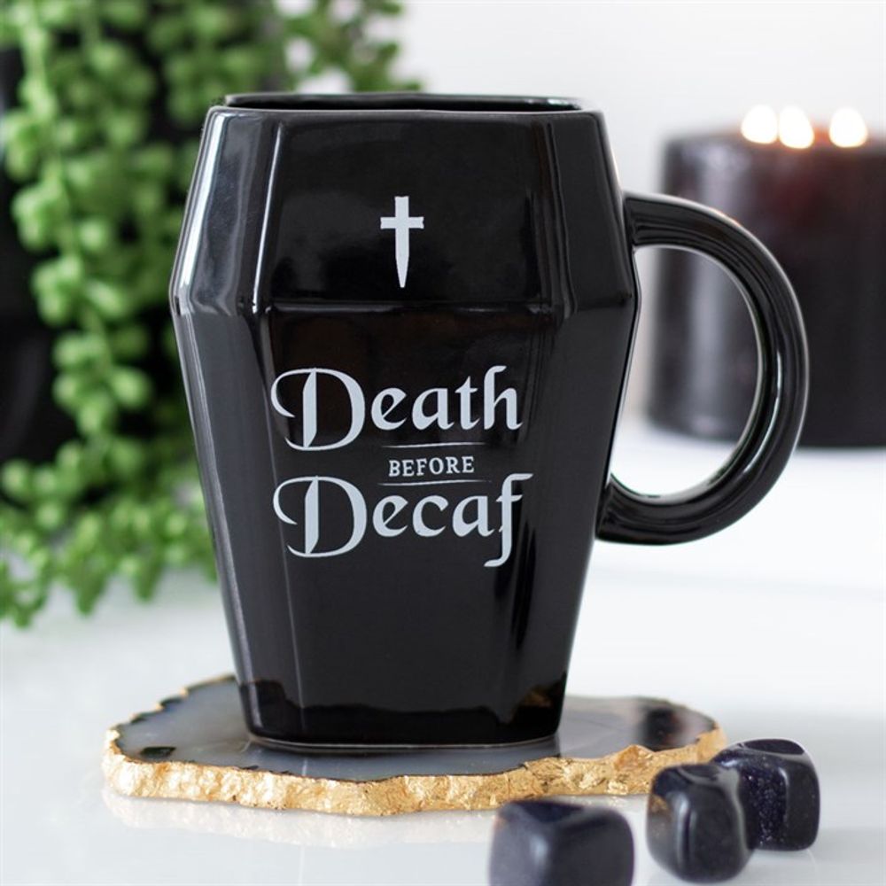 Death Before Decaf Coffin Mug - ScentiMelti  Death Before Decaf Coffin Mug