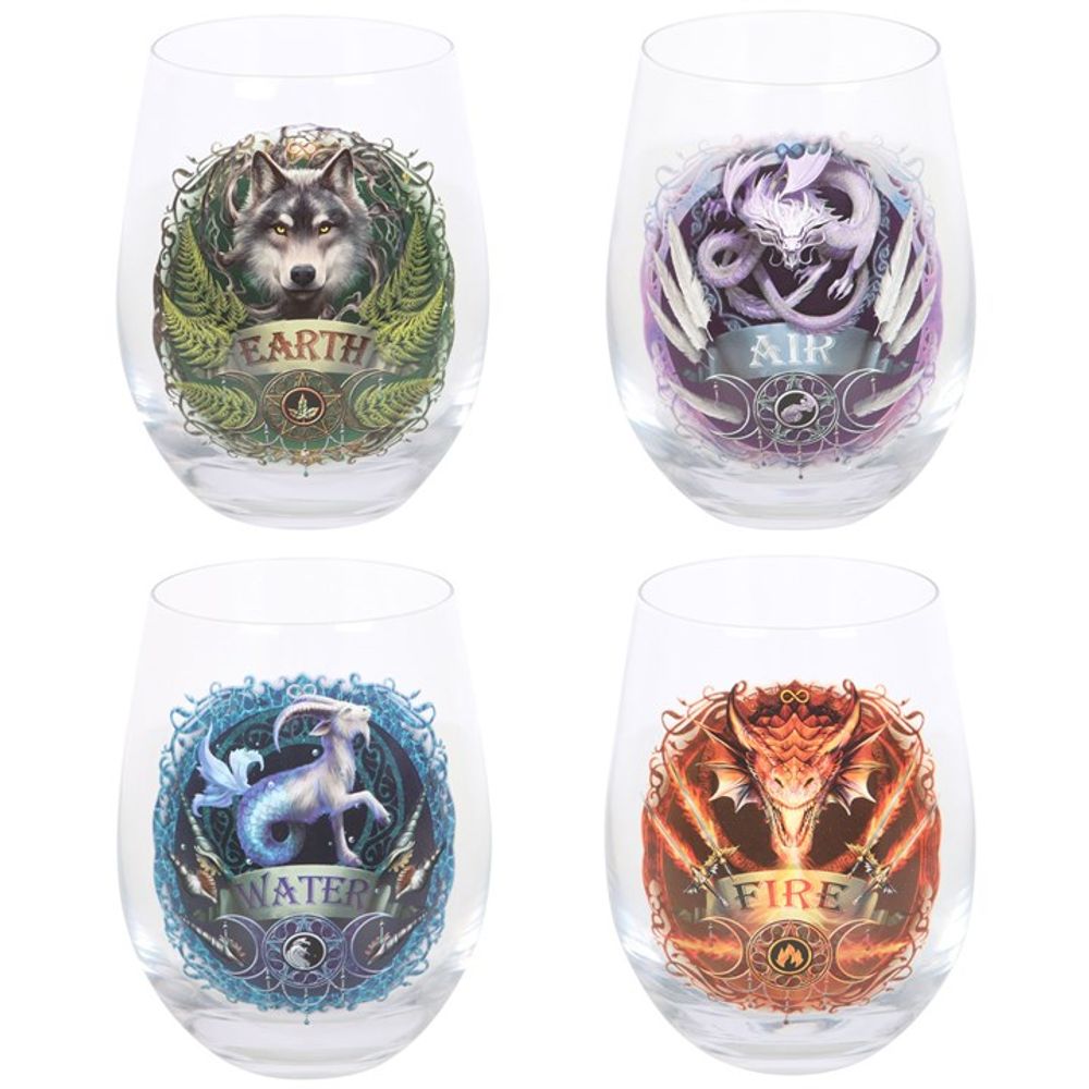 Set of 4 Elemental Stemless Wine Glasses by Anne Stokes - ScentiMelti  Set of 4 Elemental Stemless Wine Glasses by Anne Stokes