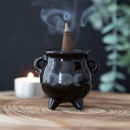 Triple Moon Cauldron Ceramic Incense Holder - ScentiMelti  Triple Moon Cauldron Ceramic Incense Holder