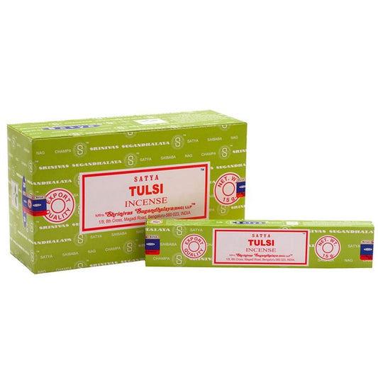 Set of 12 Packets of Tulsi Incense Sticks by Satya - ScentiMelti  Set of 12 Packets of Tulsi Incense Sticks by Satya