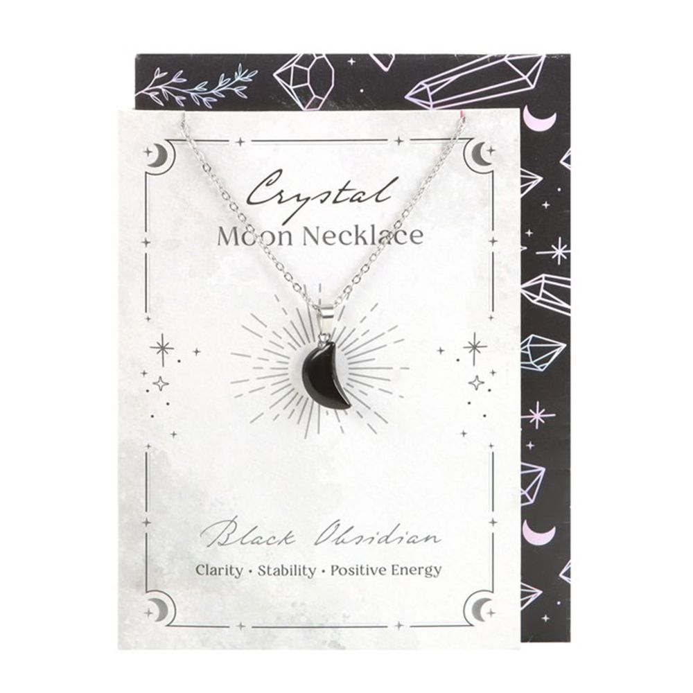 Black Obsidian Crystal Moon Necklace on Greeting Card - ScentiMelti Home Fragrance, Beauty & Gifts UK