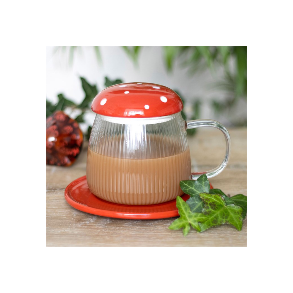 Glass Mushroom Mug and Saucer - ScentiMelti  Glass Mushroom Mug and Saucer