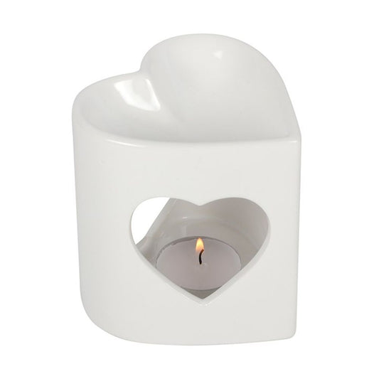 10cm White Heart Cutout Oil Burner - ScentiMelti  10cm White Heart Cutout Oil Burner
