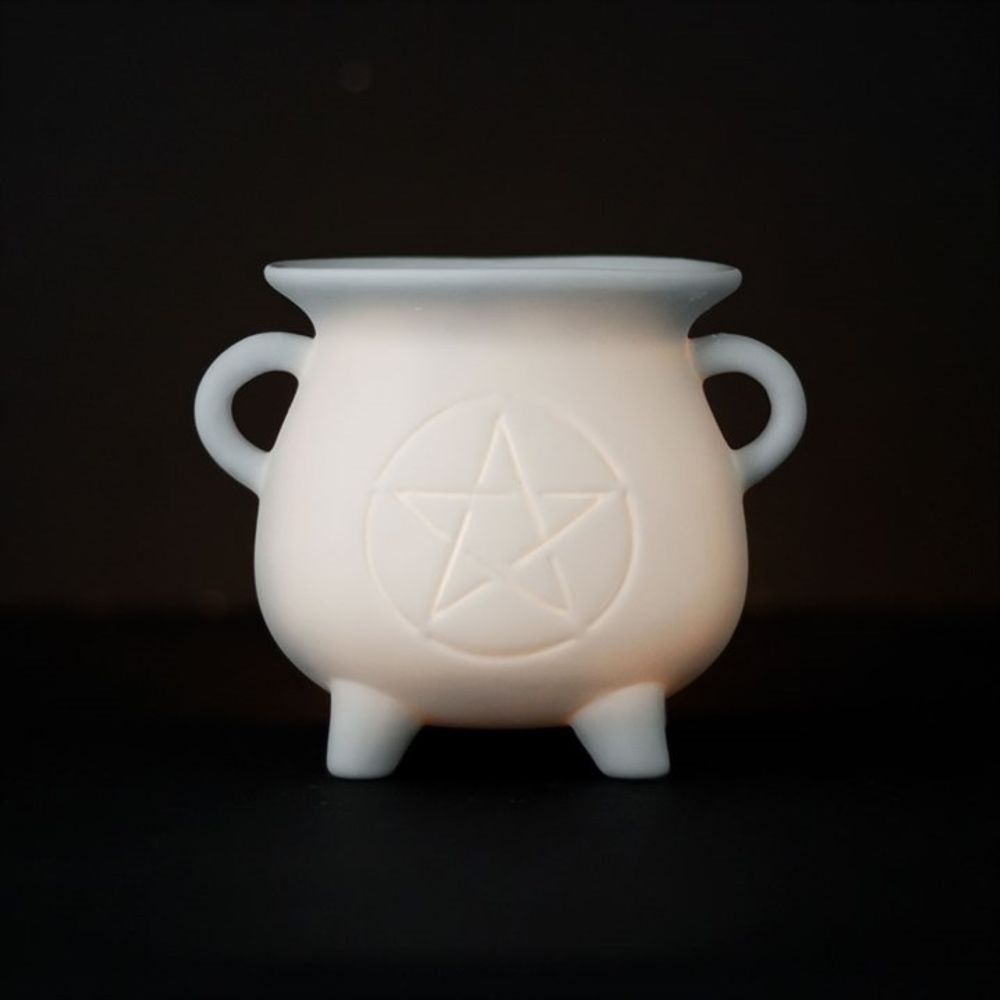 White Pentagram Cauldron Oil Burner - ScentiMelti  White Pentagram Cauldron Oil Burner