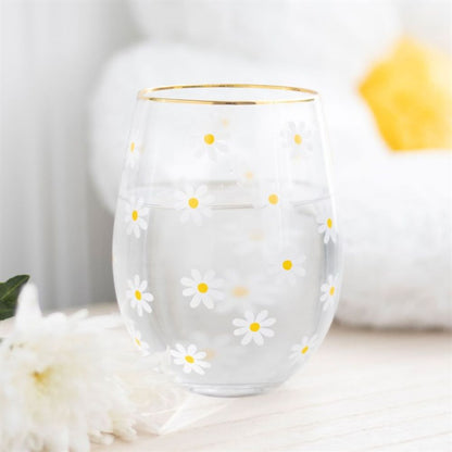 All Over Daisy Print Stemless Wine Glass - ScentiMelti  All Over Daisy Print Stemless Wine Glass