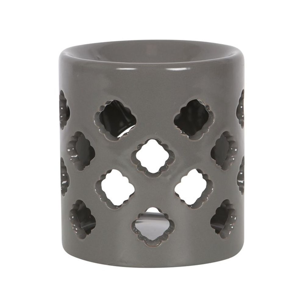 Grey Oil Burner With Lattice Cutouts - ScentiMelti  Grey Oil Burner With Lattice Cutouts