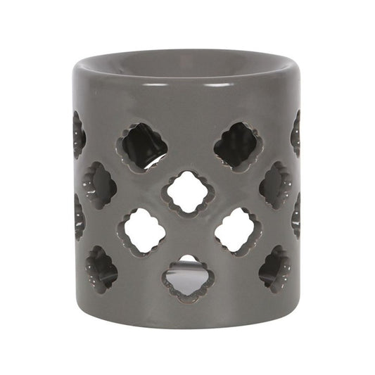 Grey Oil Burner With Lattice Cutouts - ScentiMelti  Grey Oil Burner With Lattice Cutouts