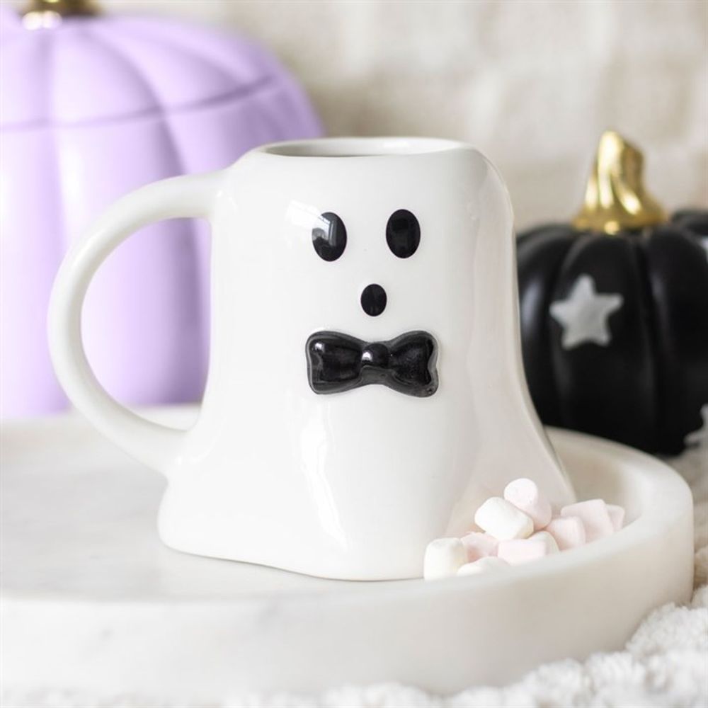 Mr Boo Ghost Shaped Mug with Bow Tie - ScentiMelti  Mr Boo Ghost Shaped Mug with Bow Tie