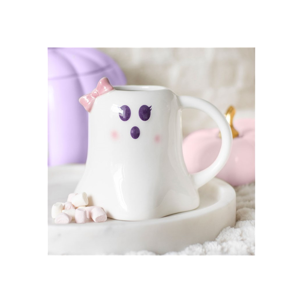 Miss Boo Ghost Shaped Mug with Bow - ScentiMelti  Miss Boo Ghost Shaped Mug with Bow