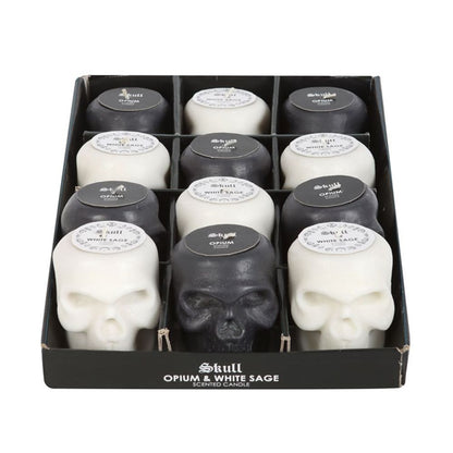 Set of 12 Opium & White Sage Skull Candles in Display - ScentiMelti  Set of 12 Opium & White Sage Skull Candles in Display