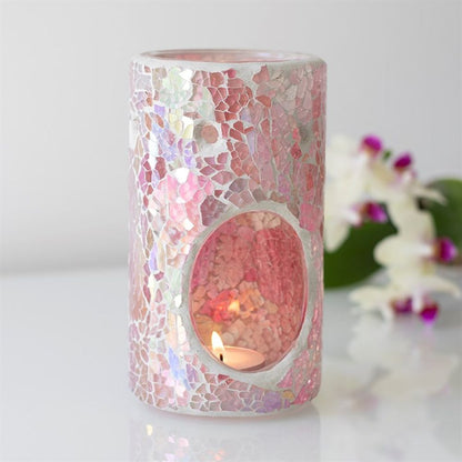 Pillar Pink Iridescent Crackle Oil Burner - ScentiMelti  Pillar Pink Iridescent Crackle Oil Burner