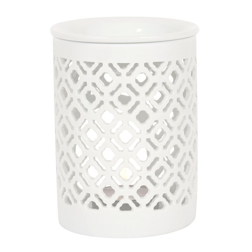 White Matte Lattice Cut Oil Burner - ScentiMelti  White Matte Lattice Cut Oil Burner