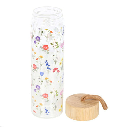 Wildflower Glass And Bamboo Water Bottle - ScentiMelti Home Fragrance, Beauty & Gifts UK