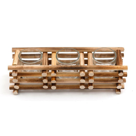 27cm Stacked Wood Triple Tealight Holder - ScentiMelti  27cm Stacked Wood Triple Tealight Holder