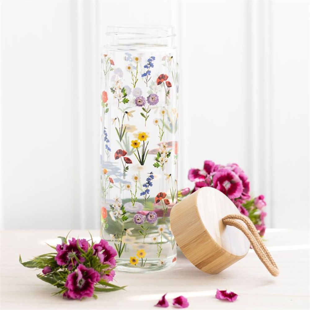 Wildflower Glass And Bamboo Water Bottle - ScentiMelti Home Fragrance, Beauty & Gifts UK