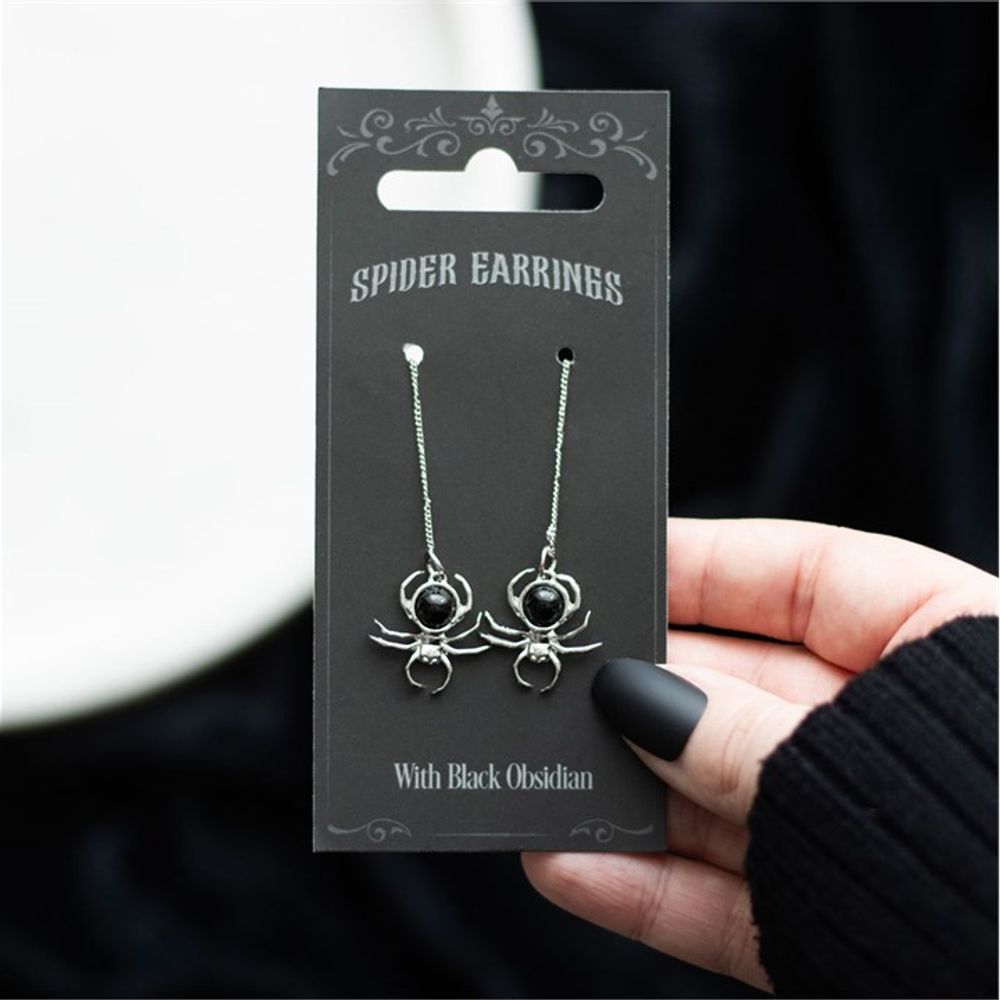 Black Obsidian Spider Threader Earrings - ScentiMelti  Black Obsidian Spider Threader Earrings