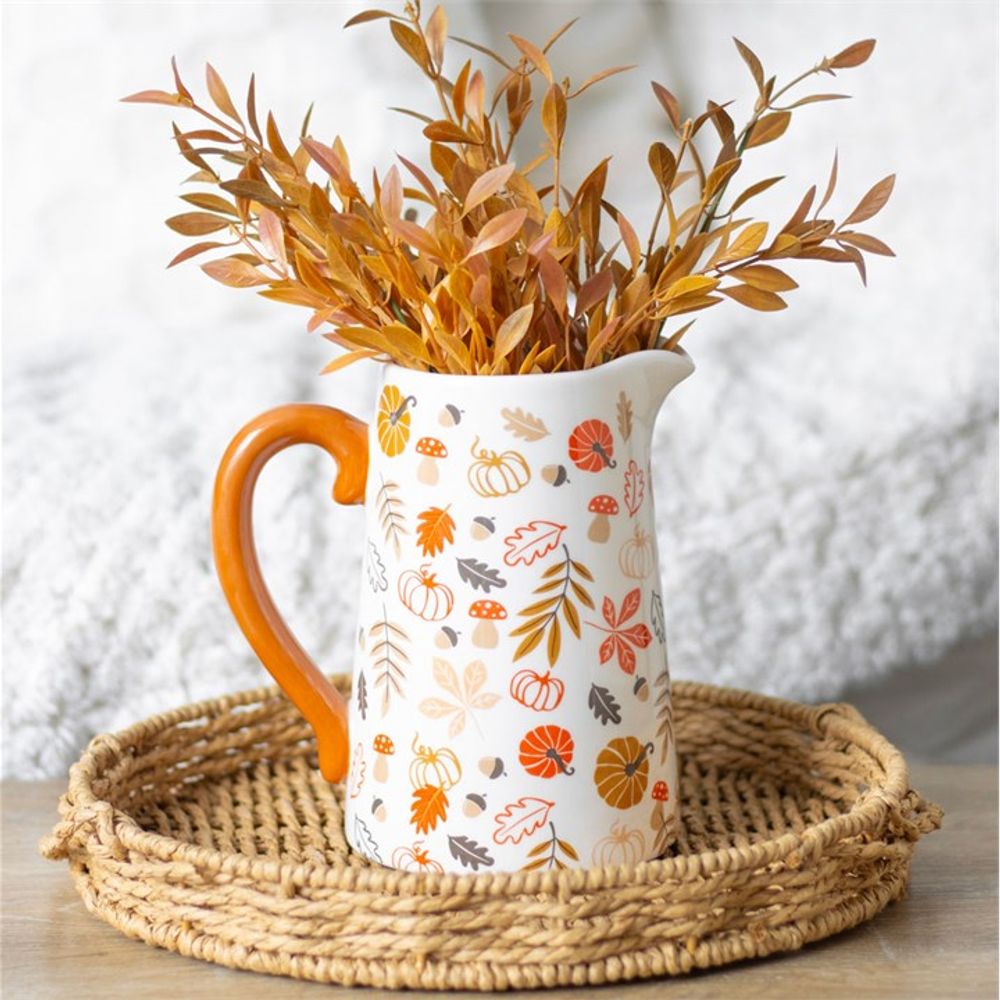 17cm Autumn Leaves and Pumpkins Ceramic Flower Jug - ScentiMelti  17cm Autumn Leaves and Pumpkins Ceramic Flower Jug