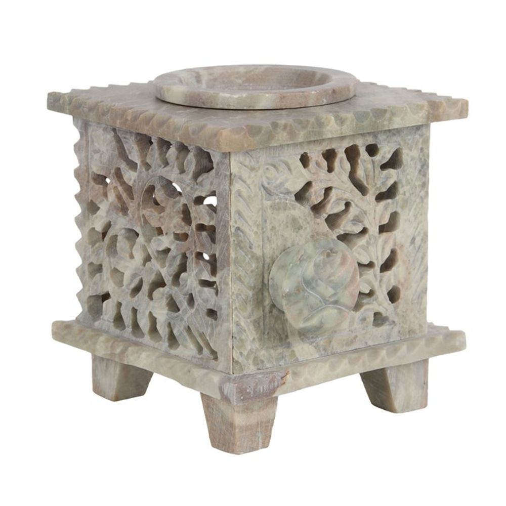 Carved Rose Soapstone Oil Burner - ScentiMelti  Carved Rose Soapstone Oil Burner