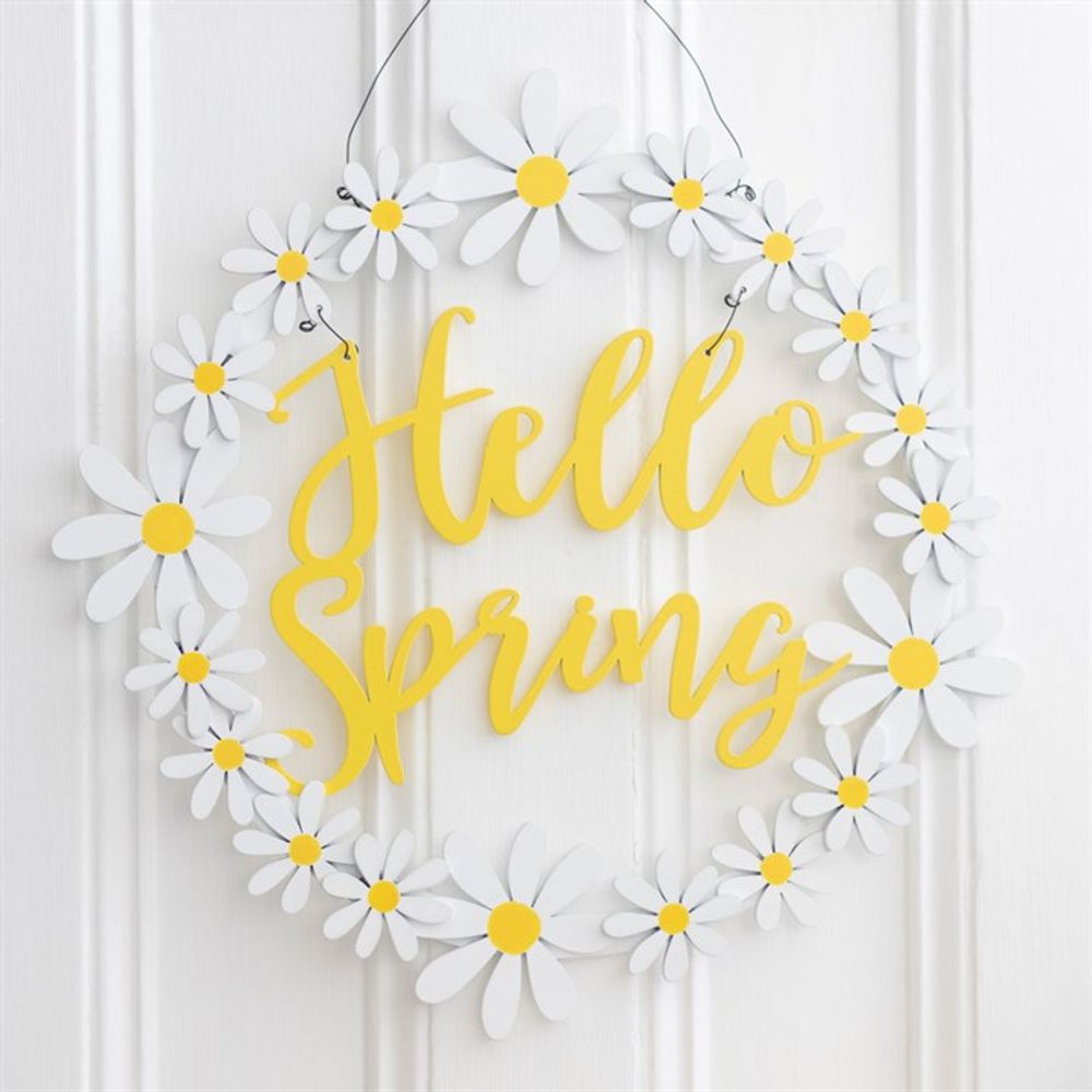 Hello Spring Hanging Daisy Wreath Decoration - ScentiMelti  Hello Spring Hanging Daisy Wreath Decoration