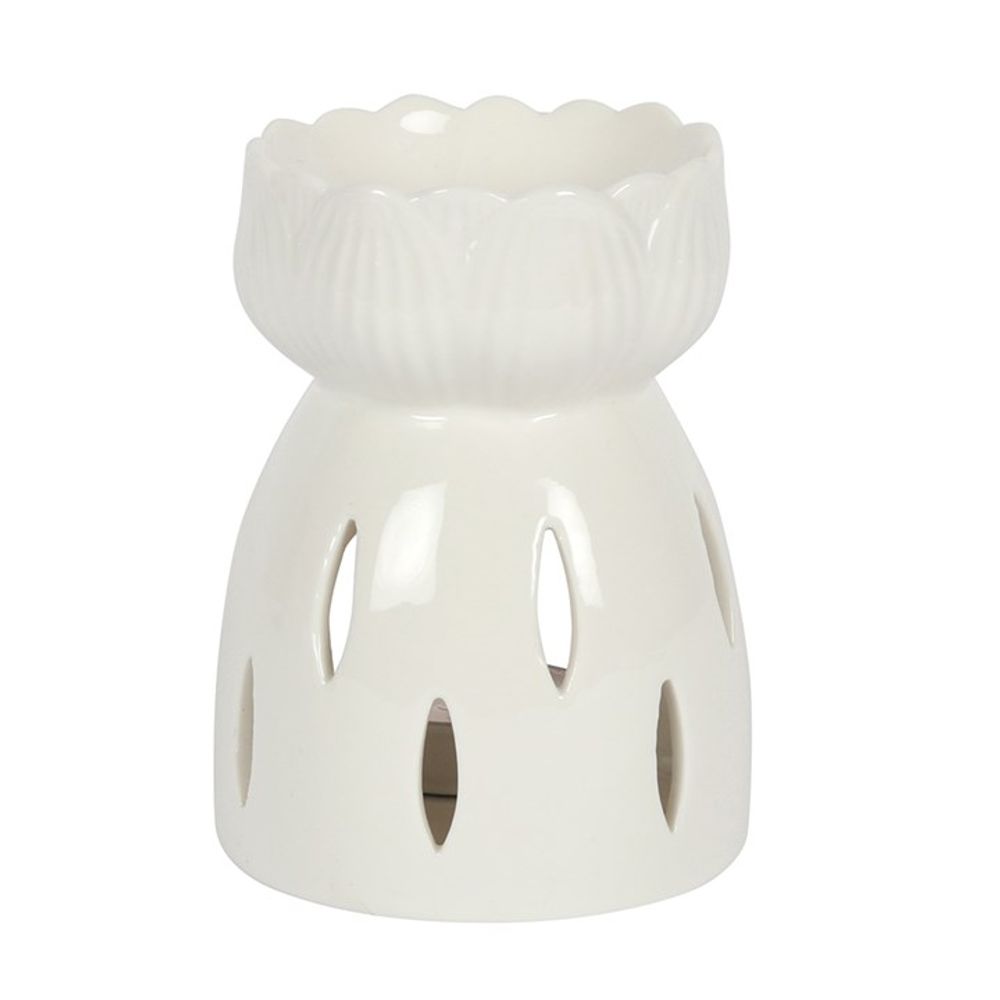 White Gloss Lotus Flower Oil Burner - ScentiMelti  White Gloss Lotus Flower Oil Burner