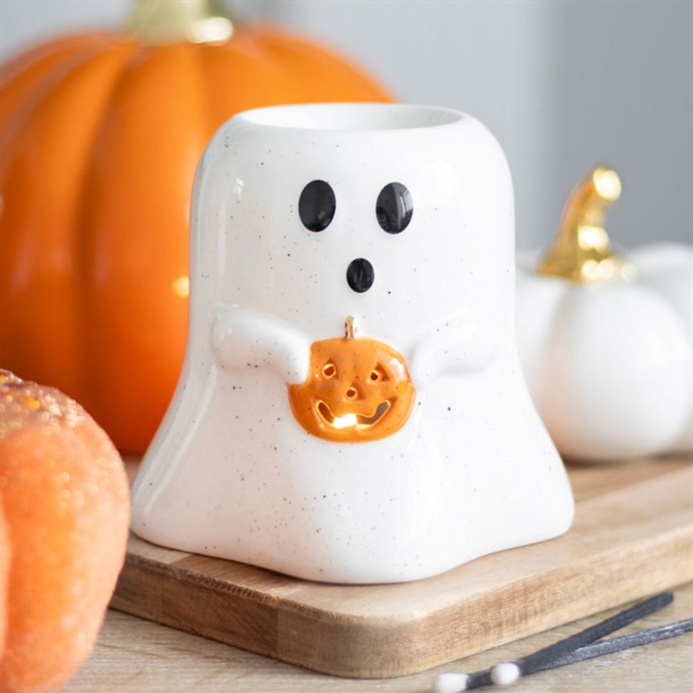 Ghost Shaped Oil Burner with Pumpkin - ScentiMelti  Ghost Shaped Oil Burner with Pumpkin