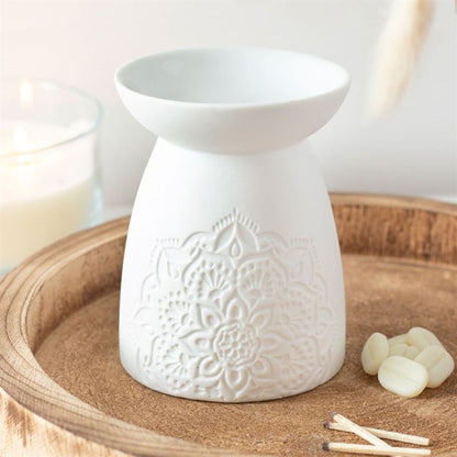 White Ceramic Mandala Oil Burner - ScentiMelti  White Ceramic Mandala Oil Burner