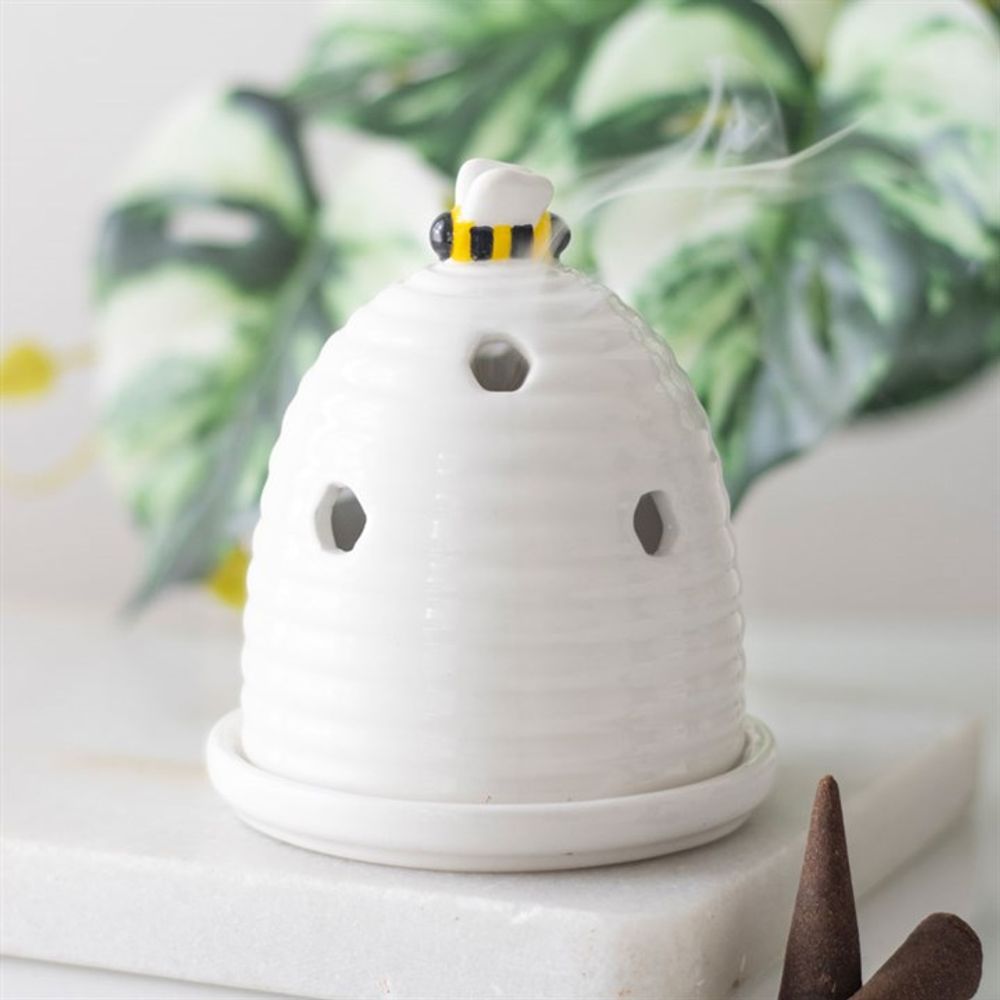 White Beehive Incense Cone Holder