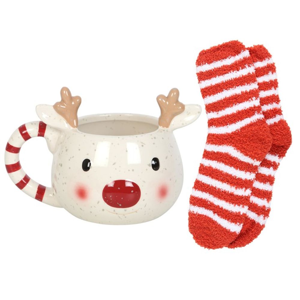 Rudolph Reindeer Mug and Socks Set - ScentiMelti  Rudolph Reindeer Mug and Socks Set