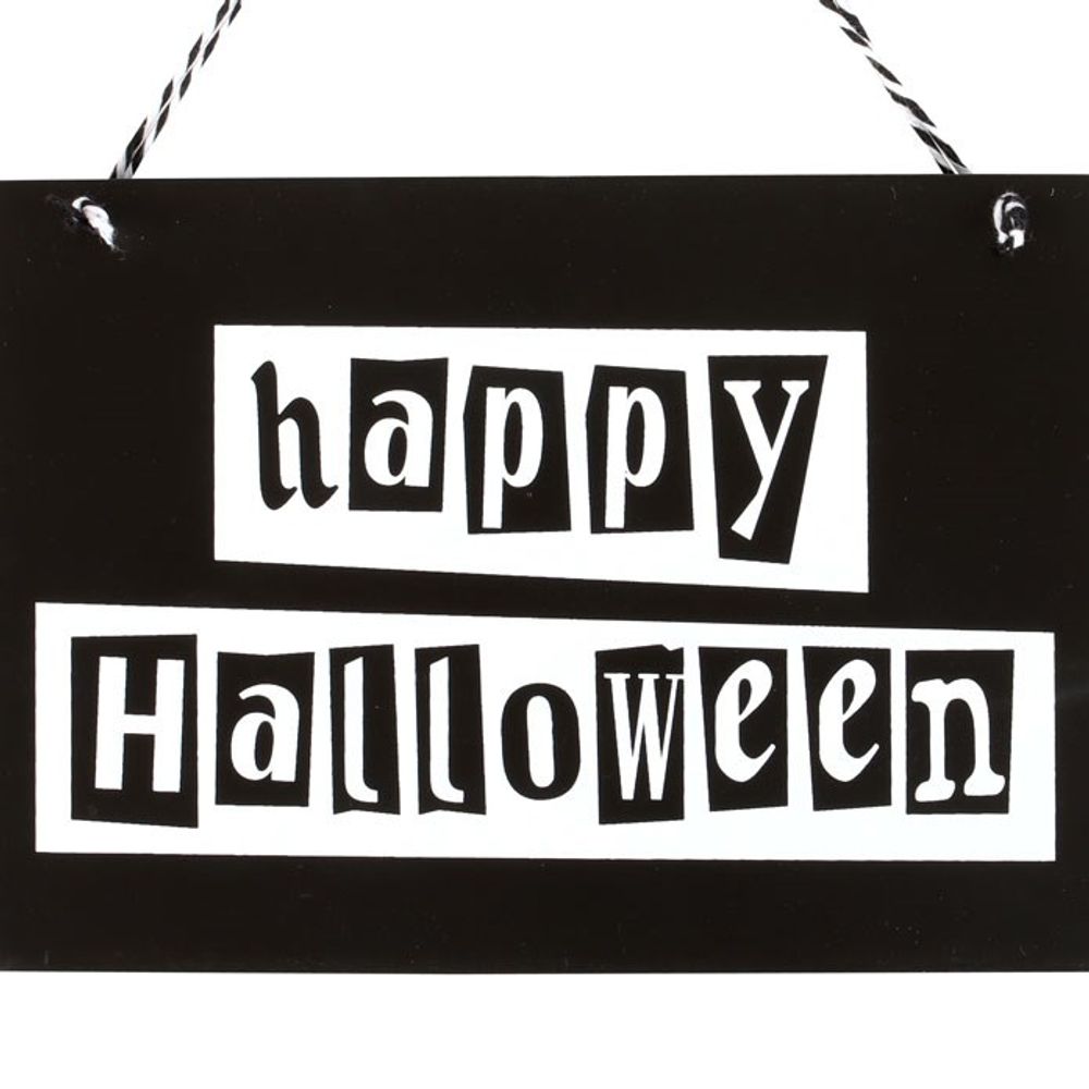 Black and White Happy Halloween Hanging Sign - ScentiMelti  Black and White Happy Halloween Hanging Sign