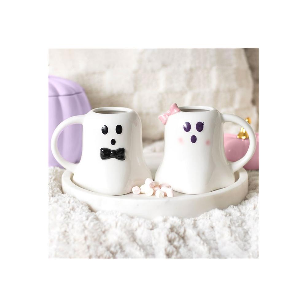 Mr and Mrs Boo Ghost Shaped Mug Set - ScentiMelti  Mr and Mrs Boo Ghost Shaped Mug Set