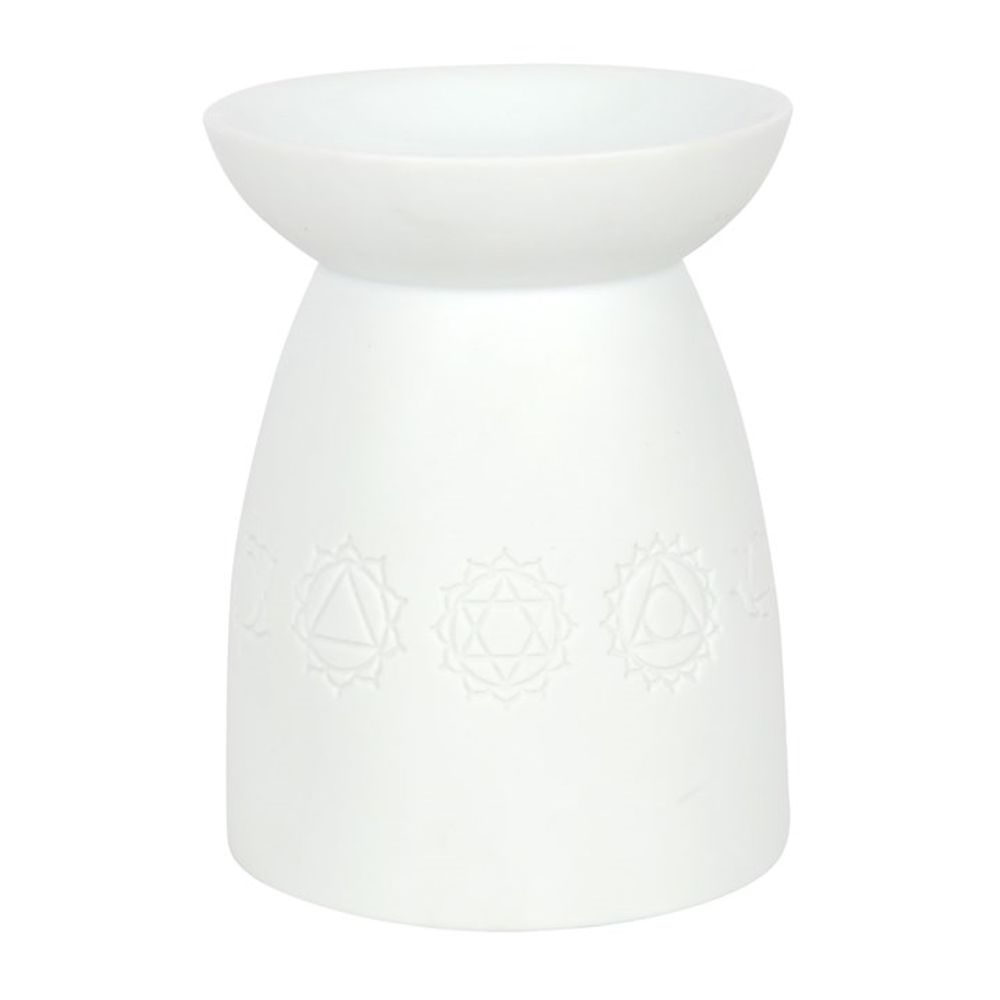 White Ceramic Seven Chakra Oil Burner - ScentiMelti  White Ceramic Seven Chakra Oil Burner